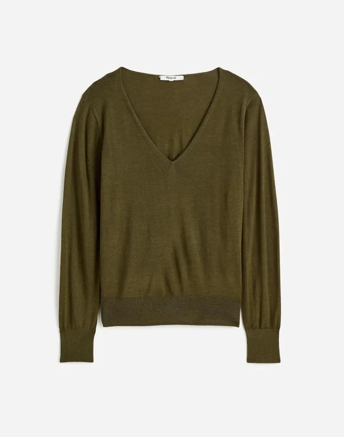 Sweaters Women Madewell Merino WoolSilk Blend VNeck Sweater Faded Ivy