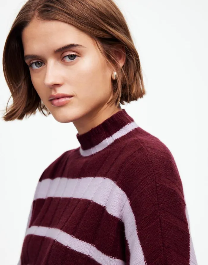 Sweaters Women Madewell Ribbed CashmereWool Blend Pullover Sweater Cabernet Stripe Sweaters Women Madewell Ribbed CashmereWool Blend Pullover Sweater Cabernet Stripe