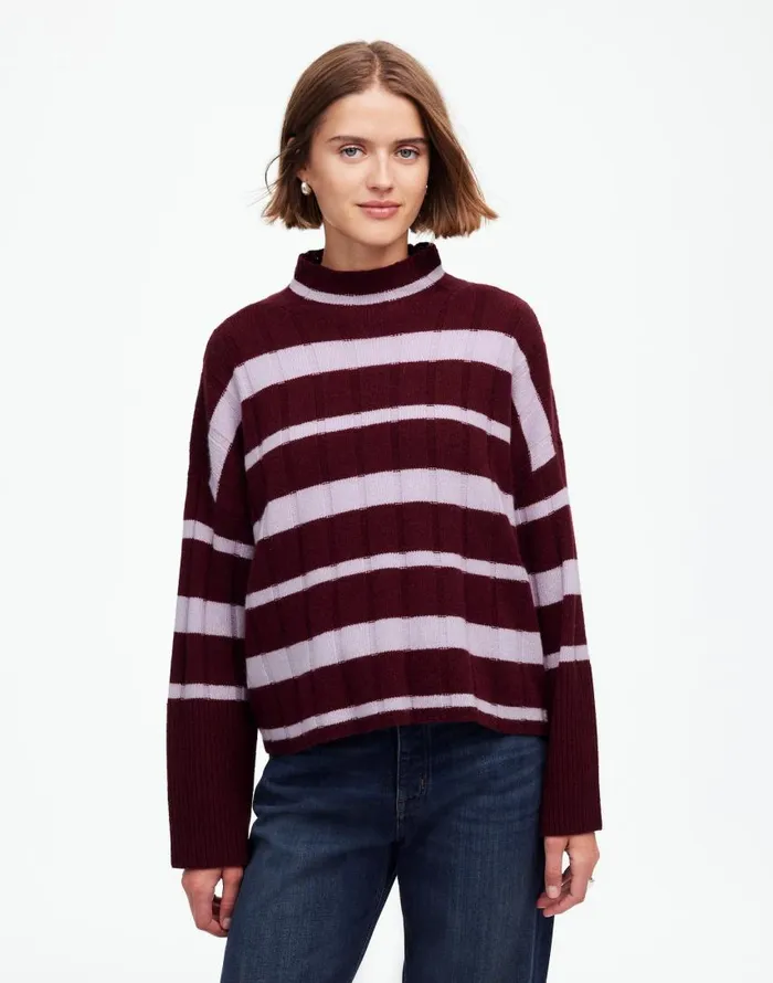 Sweaters Women Madewell Ribbed CashmereWool Blend Pullover Sweater Cabernet Stripe