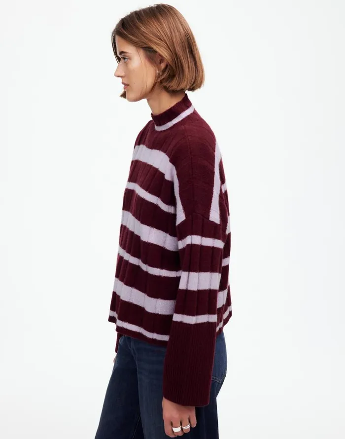 Sweaters Women Madewell Ribbed CashmereWool Blend Pullover Sweater Cabernet Stripe