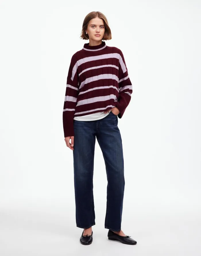 Sweaters Women Madewell Ribbed CashmereWool Blend Pullover Sweater Cabernet Stripe