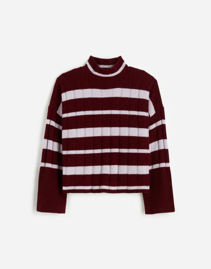 Sweaters Women Madewell Ribbed CashmereWool Blend Pullover Sweater Cabernet Stripe