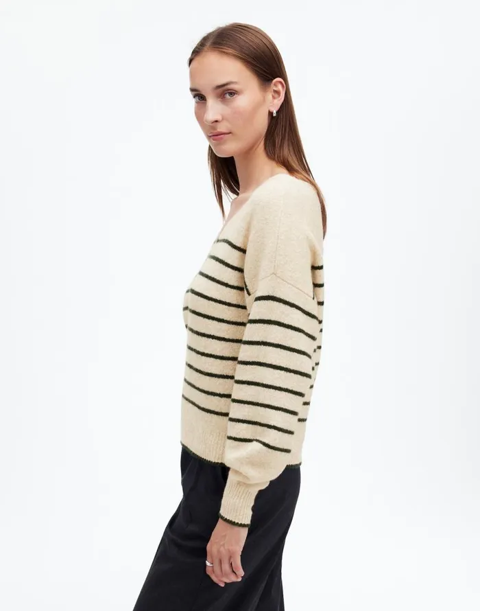 Sweaters Women Madewell Wedged VNeck Sweater Luxury Forest Stripe