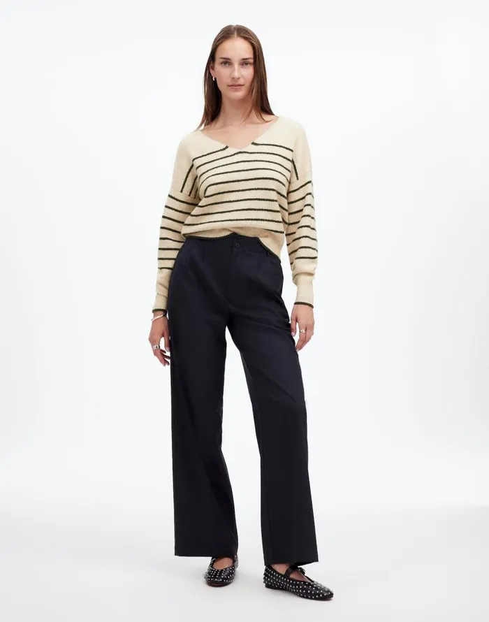Sweaters Women Madewell Wedged VNeck Sweater Luxury Forest Stripe