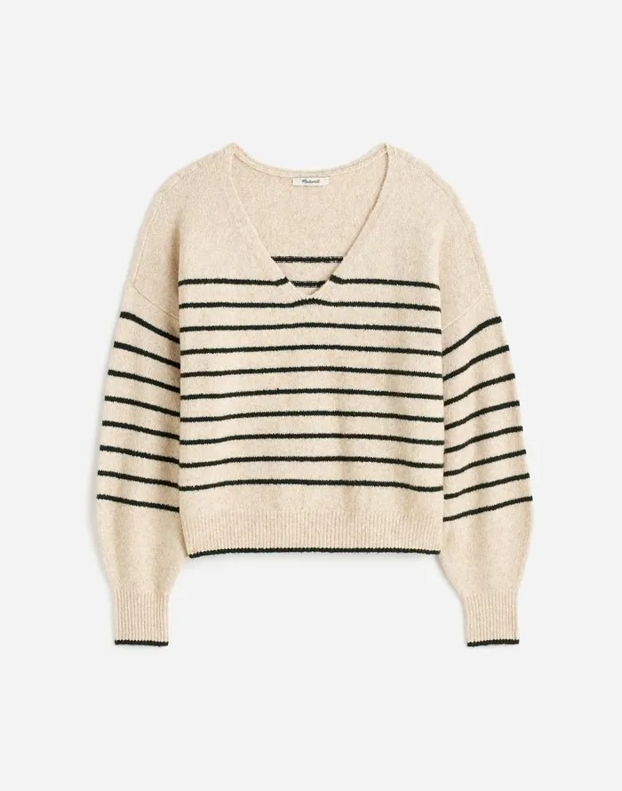Sweaters Women Madewell Wedged VNeck Sweater Luxury Forest Stripe