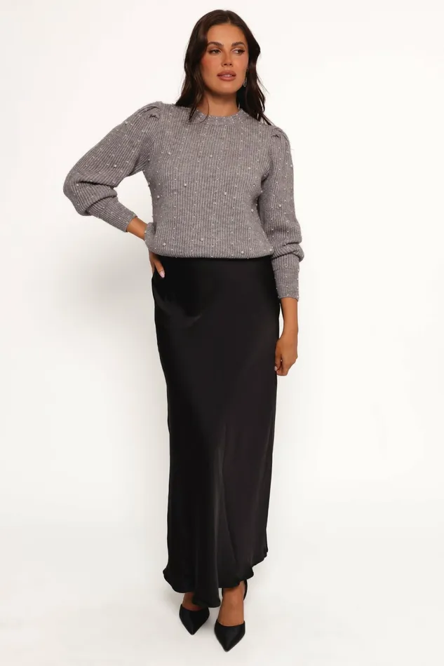 Sweaters Women Makena Pearl Detail Knit Sweater Heather Grey Petal and Pup