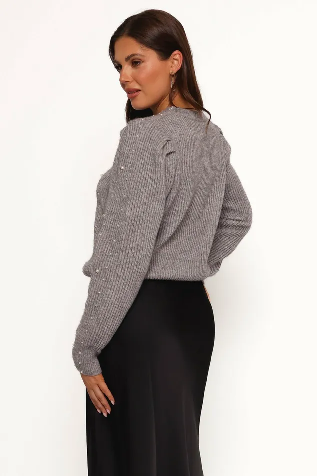 Sweaters Women Makena Pearl Detail Knit Sweater Heather Grey Petal and Pup
