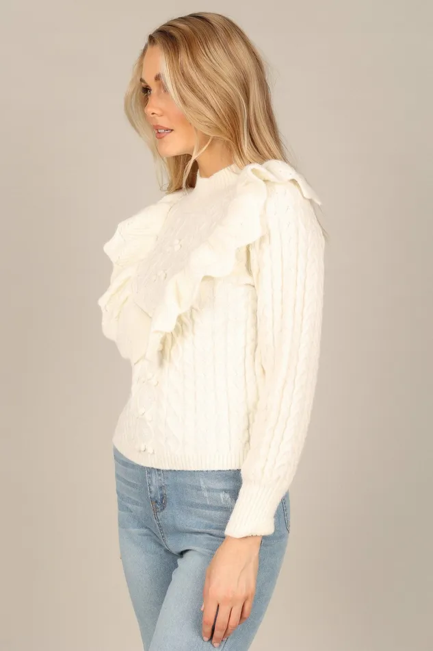 Sweaters Women Petal and Pup Annette Frilled Knit Sweater Ivory