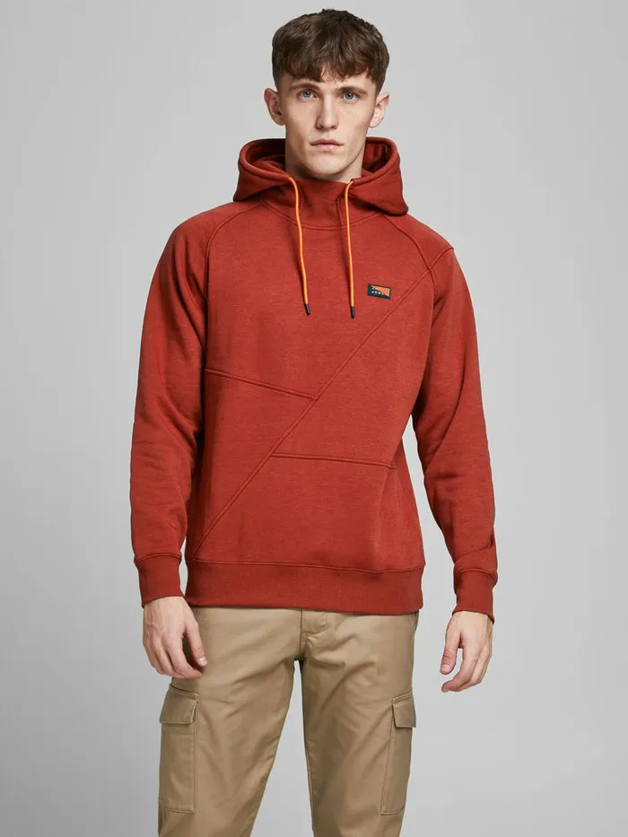 Sweatshirts JACK and JONES Mens ASYMMETRIC CUTLINE HOODIE Red Red Ochre For Sale Sweatshirts JACK and JONES Mens ASYMMETRIC CUTLINE HOODIE Red Red Ochre For Sale