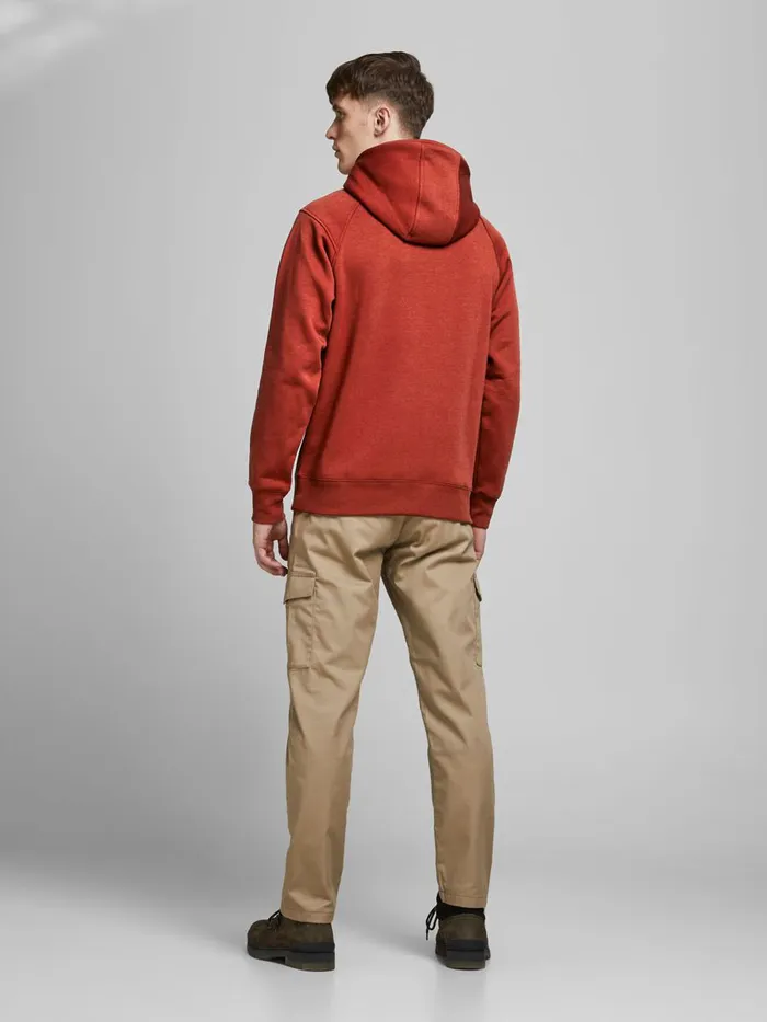 Sweatshirts JACK and JONES Mens ASYMMETRIC CUTLINE HOODIE Red Red Ochre For Sale