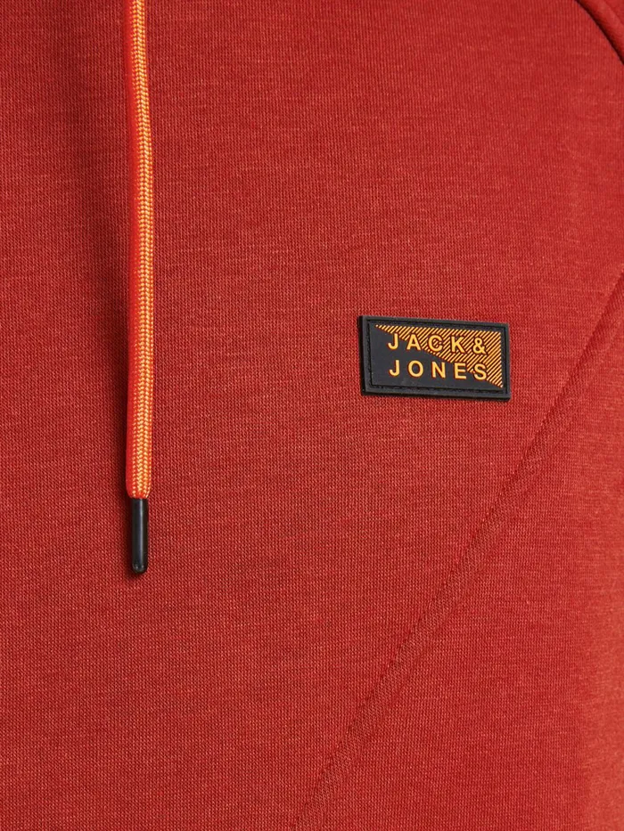 Sweatshirts JACK and JONES Mens ASYMMETRIC CUTLINE HOODIE Red Red Ochre For Sale