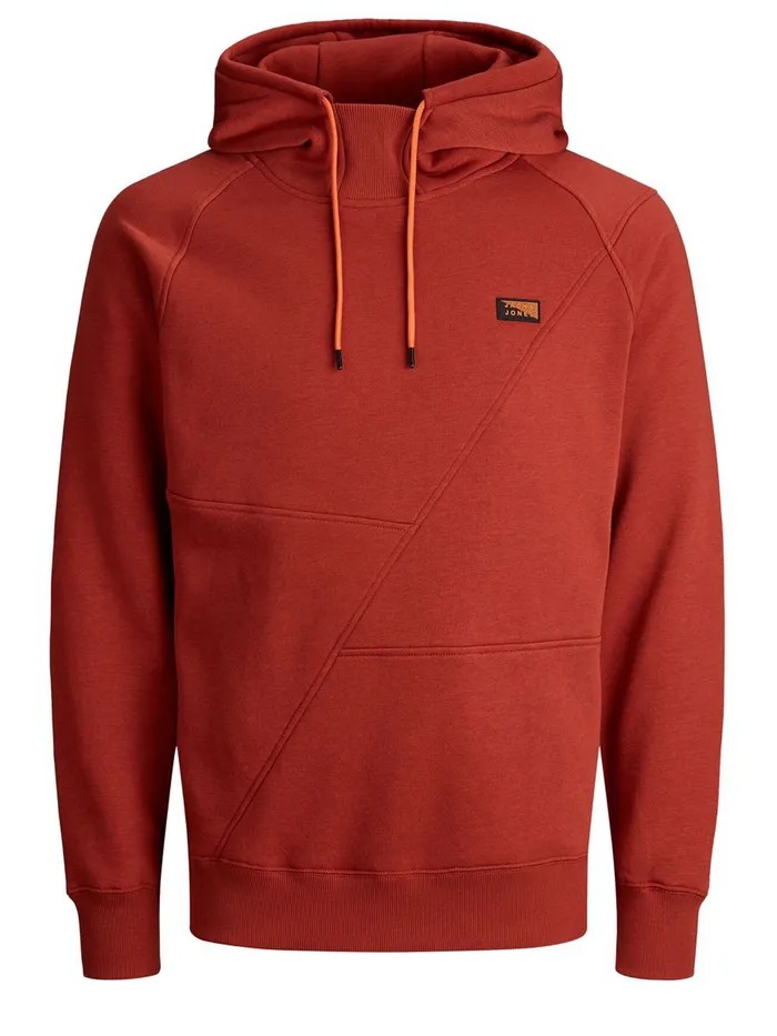 Sweatshirts JACK and JONES Mens ASYMMETRIC CUTLINE HOODIE Red Red Ochre For Sale