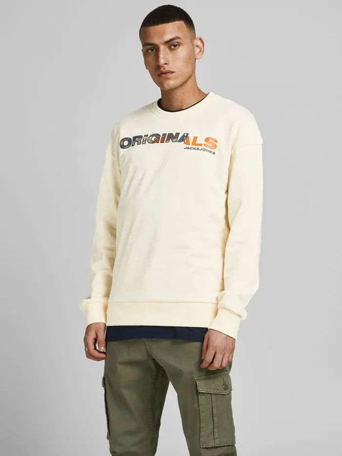 Sweatshirts JACK and JONES Mens ASYMMETRIC LOGO PRINT SWEATSHIRT Beige Seedpearl Gift for Friend Sweatshirts JACK and JONES Mens ASYMMETRIC LOGO PRINT SWEATSHIRT Beige Seedpearl Gift for Friend