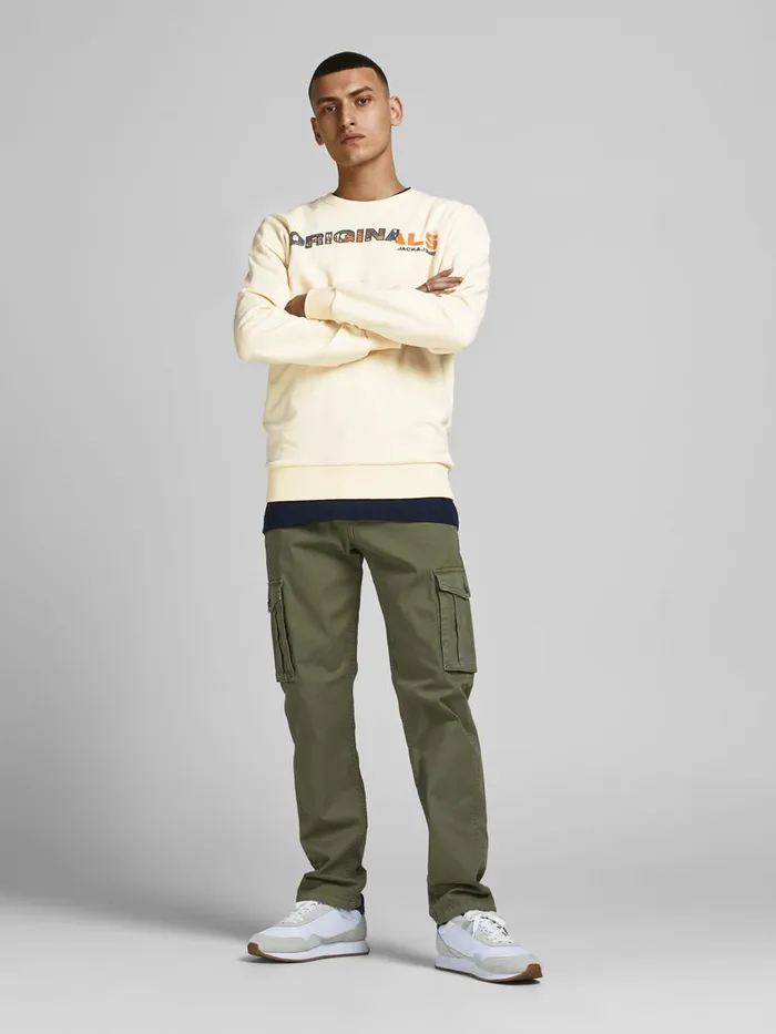 Sweatshirts JACK and JONES Mens ASYMMETRIC LOGO PRINT SWEATSHIRT Beige Seedpearl Gift for Friend