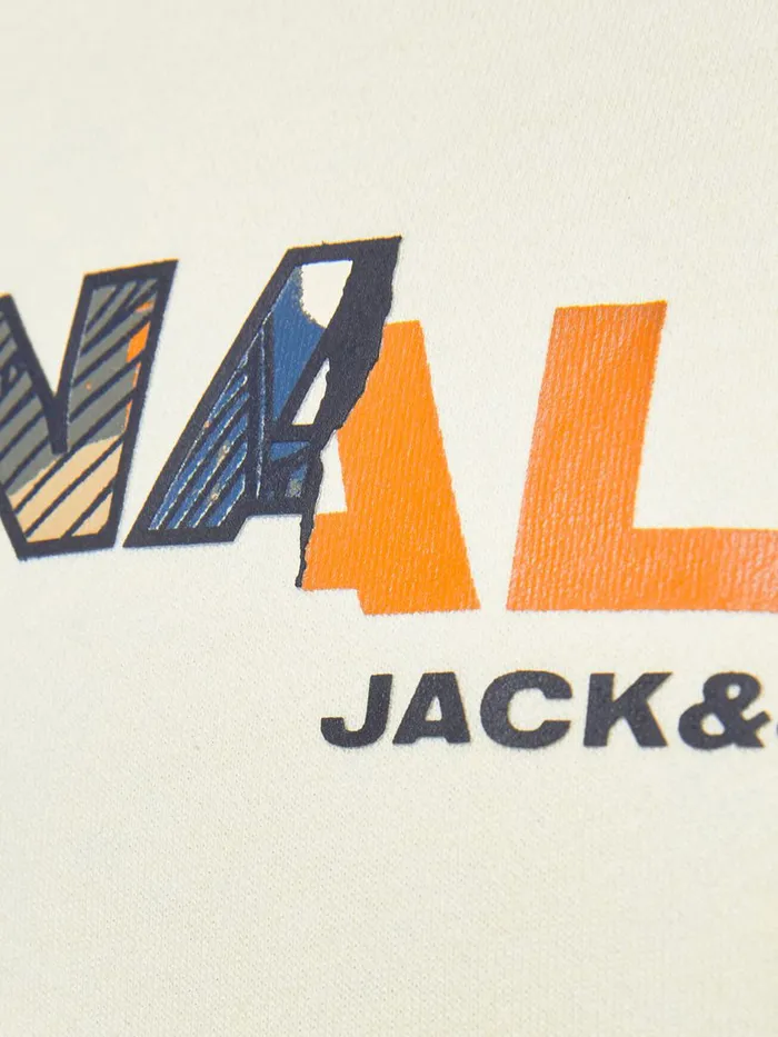 Sweatshirts JACK and JONES Mens ASYMMETRIC LOGO PRINT SWEATSHIRT Beige Seedpearl Gift for Friend