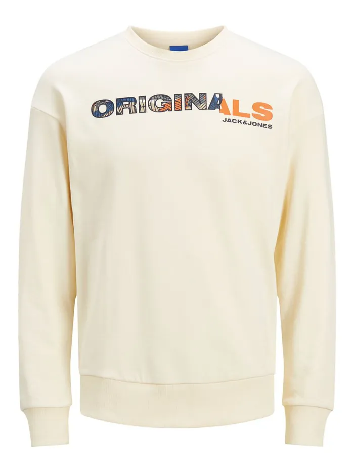 Sweatshirts JACK and JONES Mens ASYMMETRIC LOGO PRINT SWEATSHIRT Beige Seedpearl Gift for Friend