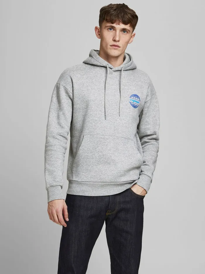 Sweatshirts JACK and JONES Mens BACK PRINT HOODIE Grey Light Grey Melange Casaul Sweatshirts JACK and JONES Mens BACK PRINT HOODIE Grey Light Grey Melange Casaul
