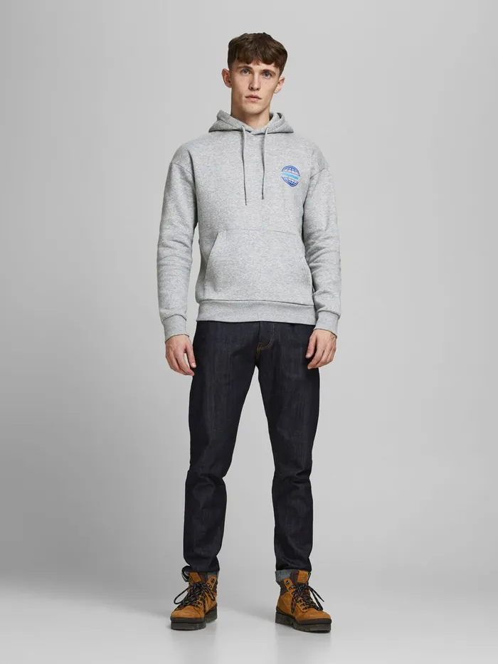 Sweatshirts JACK and JONES Mens BACK PRINT HOODIE Grey Light Grey Melange Casaul
