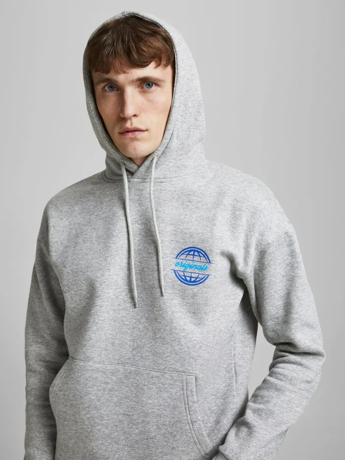 Sweatshirts JACK and JONES Mens BACK PRINT HOODIE Grey Light Grey Melange Casaul