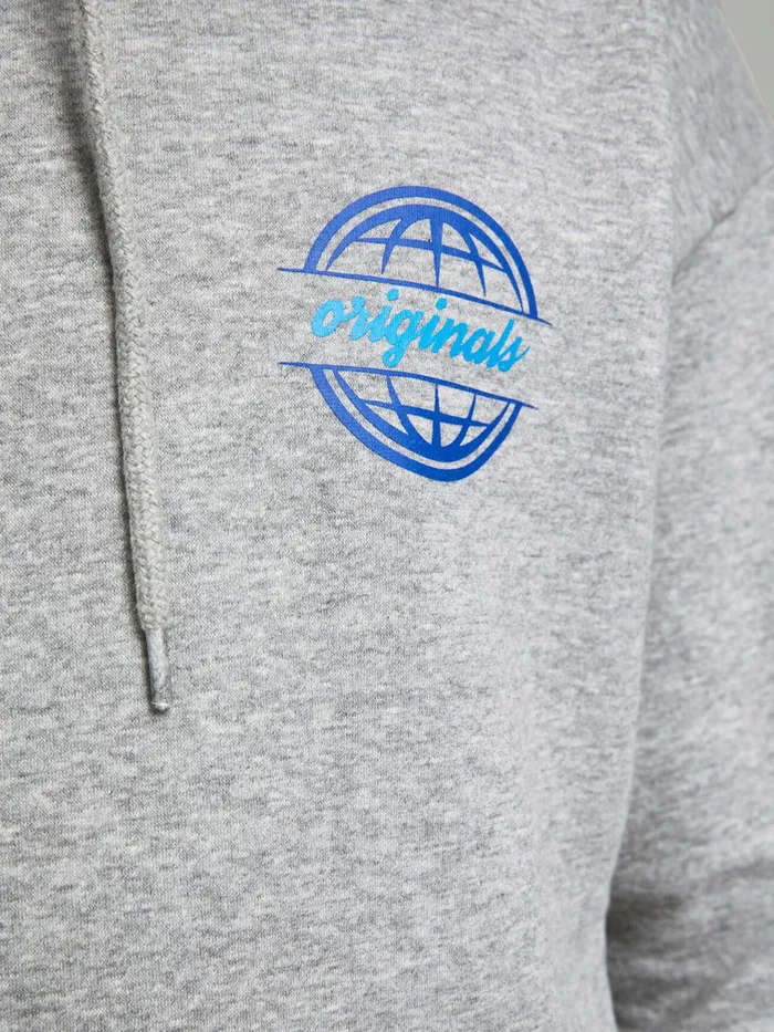 Sweatshirts JACK and JONES Mens BACK PRINT HOODIE Grey Light Grey Melange Casaul