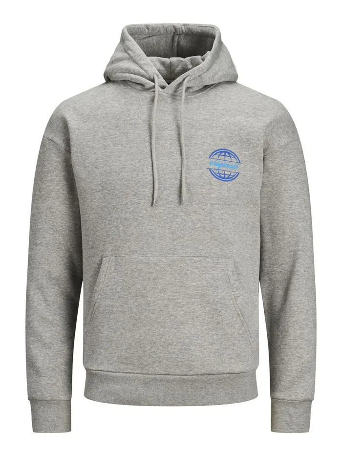 Sweatshirts JACK and JONES Mens BACK PRINT HOODIE Grey Light Grey Melange Casaul