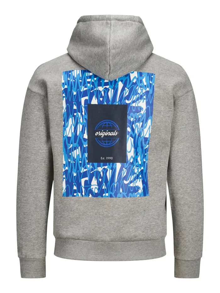 Sweatshirts JACK and JONES Mens BACK PRINT HOODIE Grey Light Grey Melange Casaul
