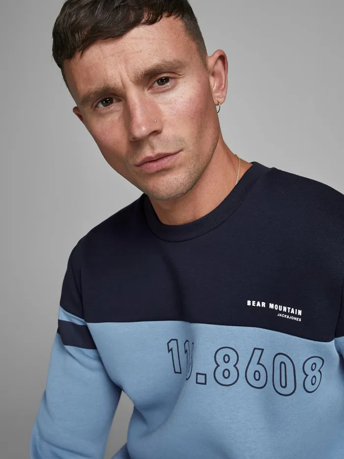 Sweatshirts JACK and JONES Mens BRUSHED LOOPBACK SWEATSHIRT Blue Blue Heaven Gift Ideas