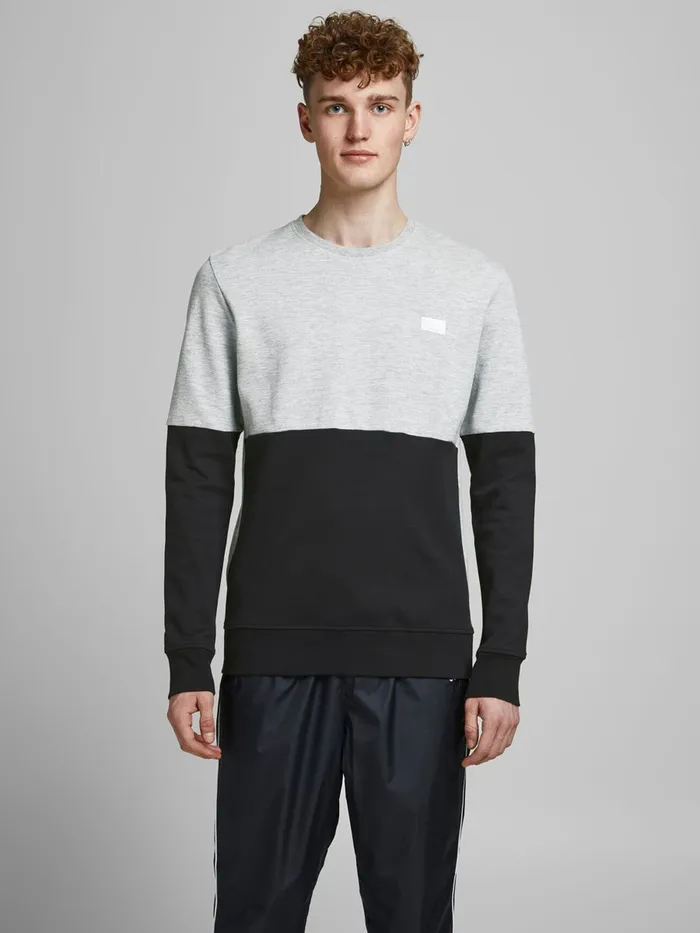 Sweatshirts JACK and JONES Mens COLOUR BLOCK SWEATSHIRT Grey Light Grey Melange On Sale