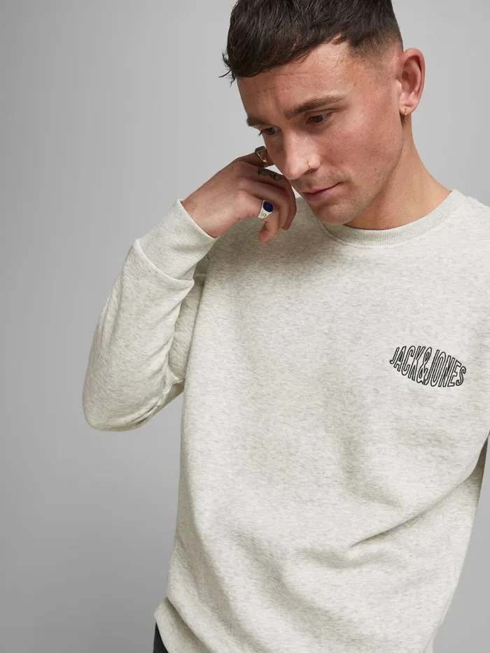 Sweatshirts JACK and JONES Mens CREW NECK SWEATSHIRT Grey White Melange Near Me