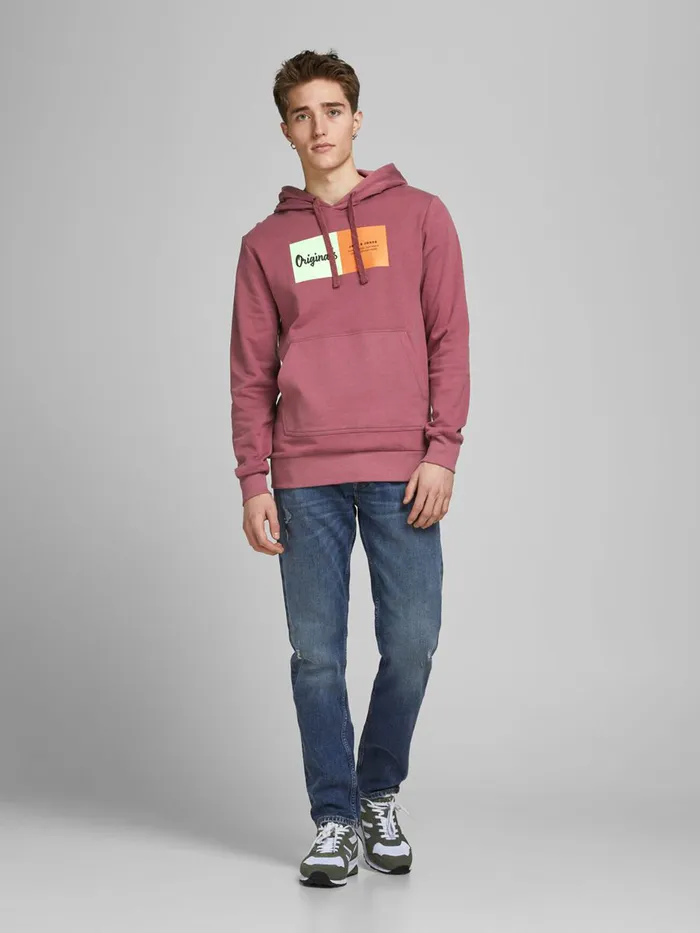 Sweatshirts JACK and JONES Mens KANGAROO POCKET HOODIE Pink Hawthorn Rose Near Me