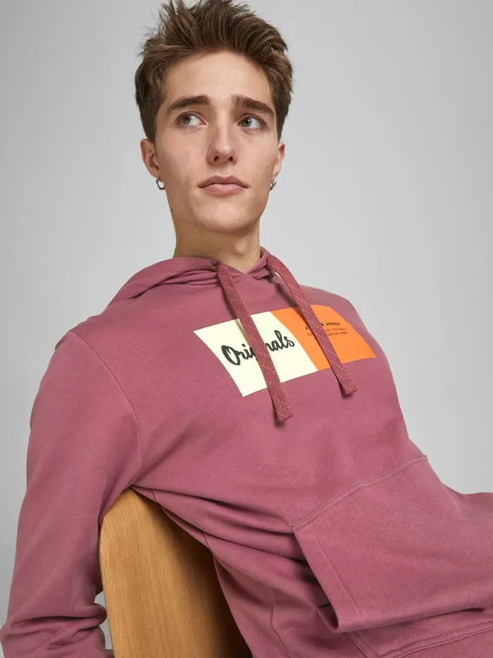 Sweatshirts JACK and JONES Mens KANGAROO POCKET HOODIE Pink Hawthorn Rose Near Me