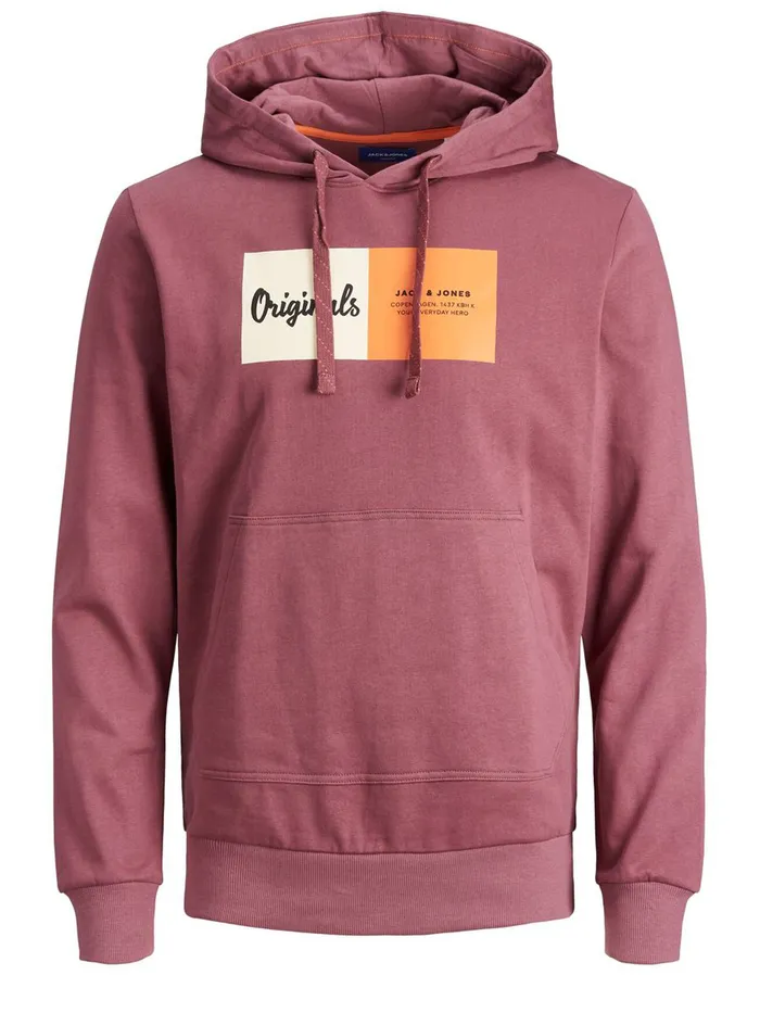 Sweatshirts JACK and JONES Mens KANGAROO POCKET HOODIE Pink Hawthorn Rose Near Me