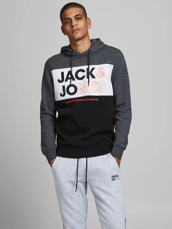 Sweatshirts JACK and JONES Mens LOGO HOODIE Grey Dark Grey Melange Popular