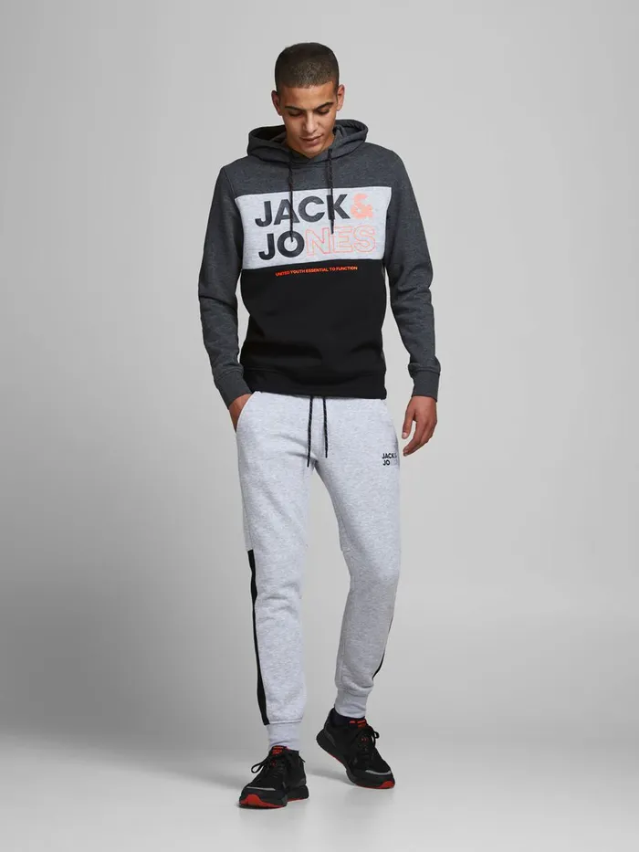 Sweatshirts JACK and JONES Mens LOGO HOODIE Grey Dark Grey Melange Popular