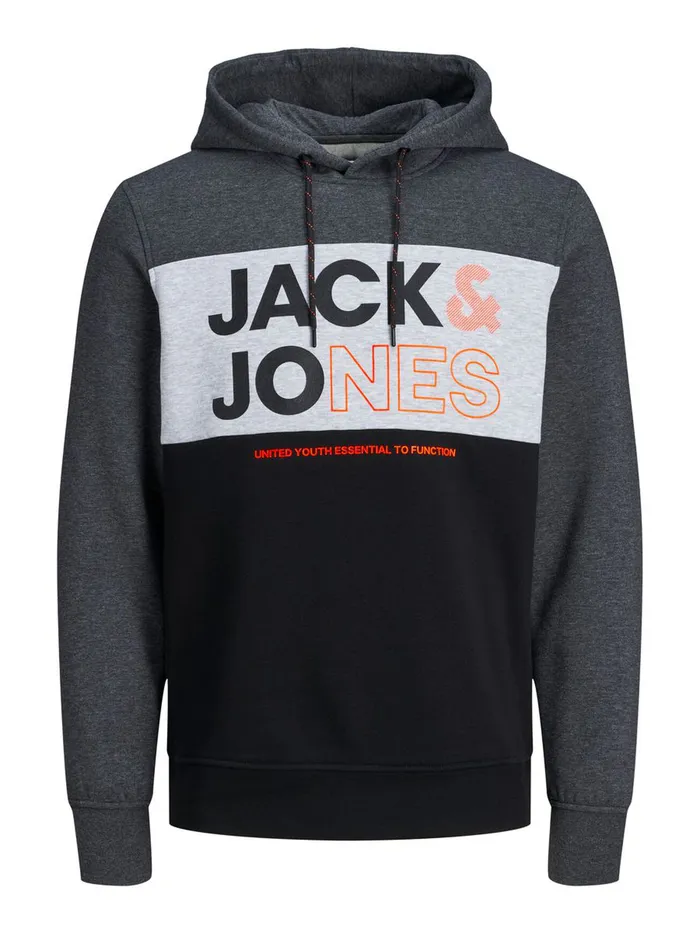 Sweatshirts JACK and JONES Mens LOGO HOODIE Grey Dark Grey Melange Popular