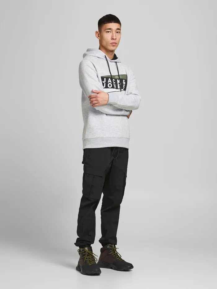 Sweatshirts JACK and JONES Mens LOGO HOODIE Grey Light Grey Melange Near Me