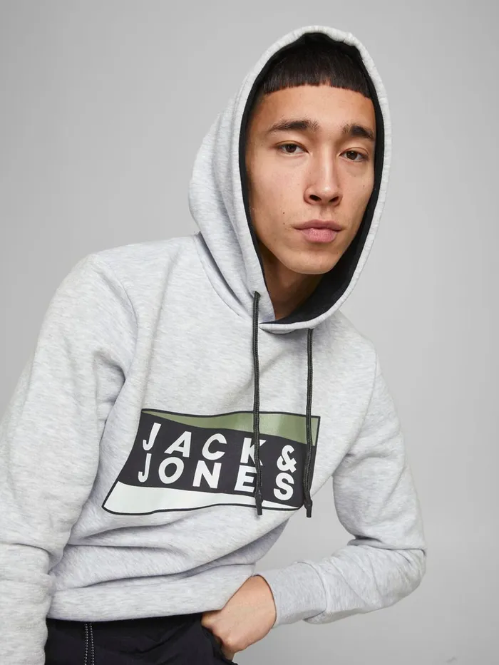 Sweatshirts JACK and JONES Mens LOGO HOODIE Grey Light Grey Melange Near Me