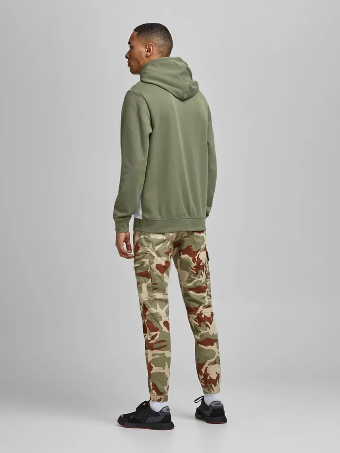 Sweatshirts JACK and JONES Mens LOGO KANGAROO POCKET HOODIE Green Deep Lichen Green Popular