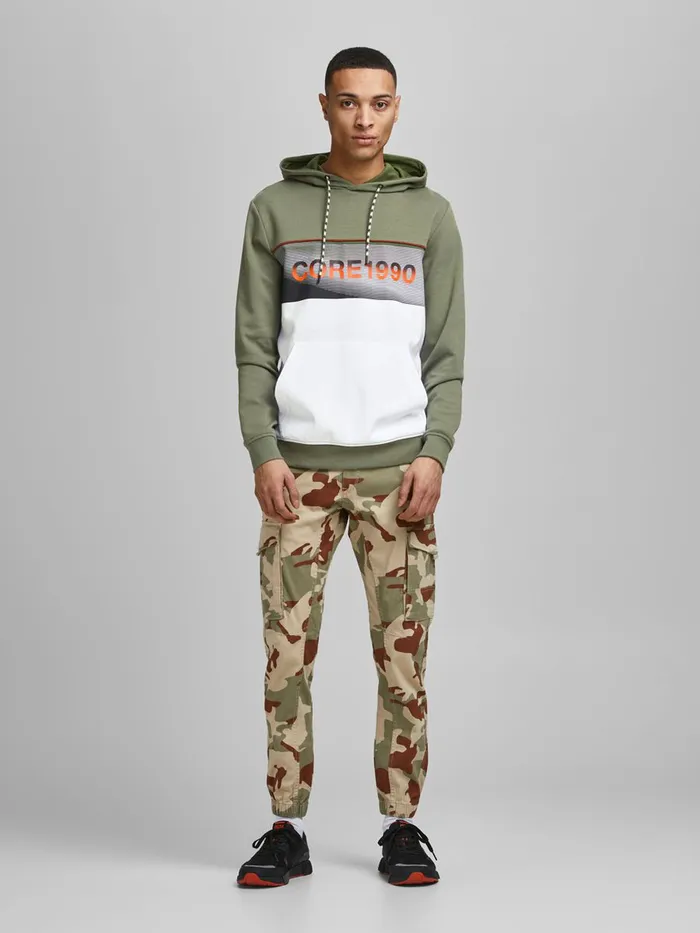 Sweatshirts JACK and JONES Mens LOGO KANGAROO POCKET HOODIE Green Deep Lichen Green Popular