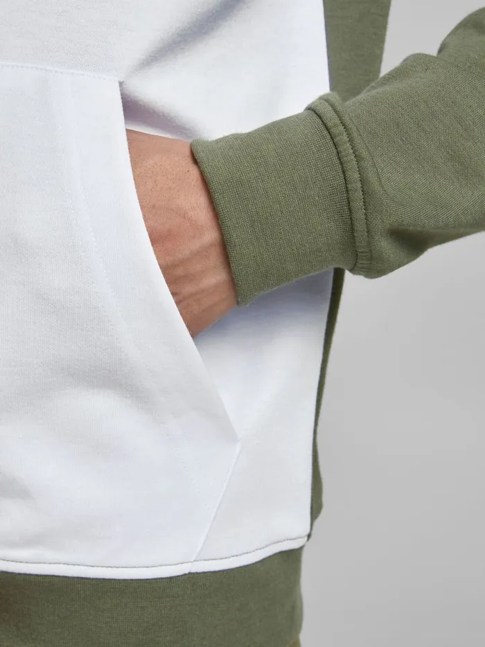 Sweatshirts JACK and JONES Mens LOGO KANGAROO POCKET HOODIE Green Deep Lichen Green Popular