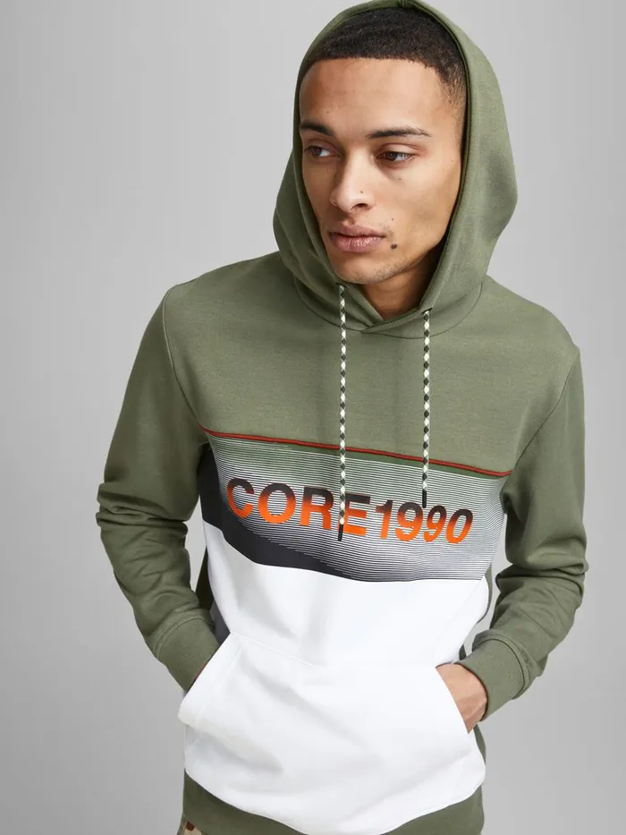 Sweatshirts JACK and JONES Mens LOGO KANGAROO POCKET HOODIE Green Deep Lichen Green Popular