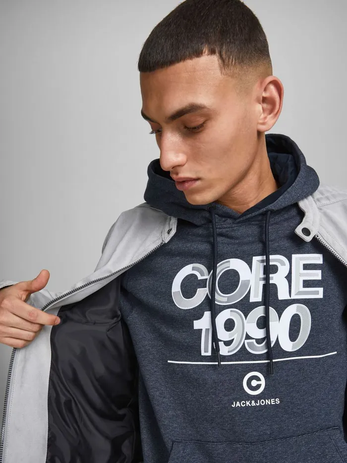 Sweatshirts JACK and JONES Mens LOGO LOOPBACK HOODIE Blue Navy Blazer Cheap On Sale