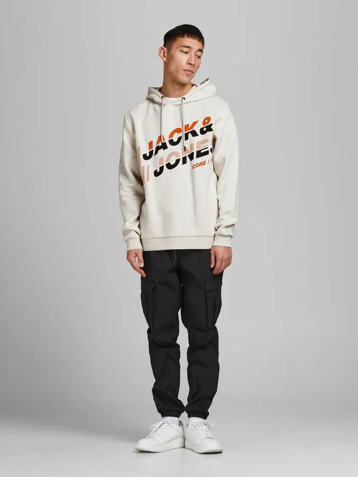 Sweatshirts JACK and JONES Mens LOOPBACK CORD HOODIE Beige Silver Birch Cheap On Sale