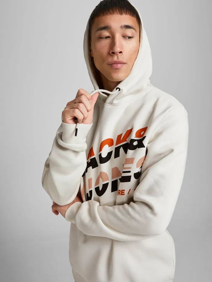 Sweatshirts JACK and JONES Mens LOOPBACK CORD HOODIE Beige Silver Birch Cheap On Sale