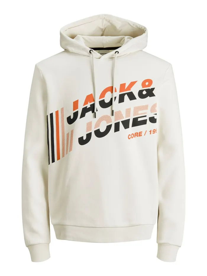 Sweatshirts JACK and JONES Mens LOOPBACK CORD HOODIE Beige Silver Birch Cheap On Sale