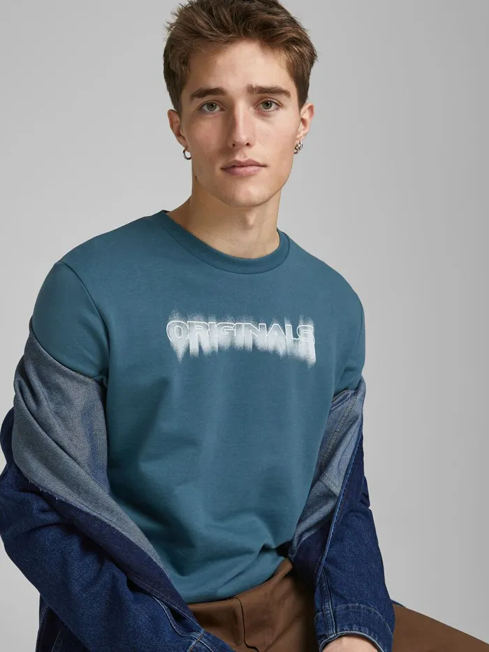 Sweatshirts JACK and JONES Mens LOOPBACK LOGO SWEATSHIRT Blue Mallard Blue Gift Ideas