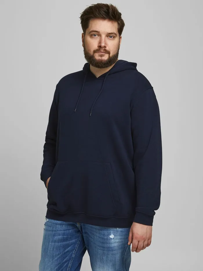Sweatshirts JACK and JONES Mens LOOPBACK PLUS SIZE HOODIE Blue Navy Blazer Gift Ideas
