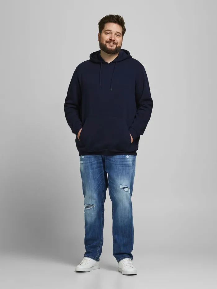 Sweatshirts JACK and JONES Mens LOOPBACK PLUS SIZE HOODIE Blue Navy Blazer Gift Ideas
