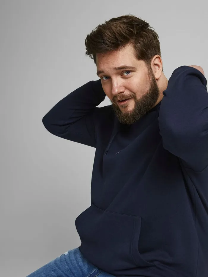 Sweatshirts JACK and JONES Mens LOOPBACK PLUS SIZE HOODIE Blue Navy Blazer Gift Ideas