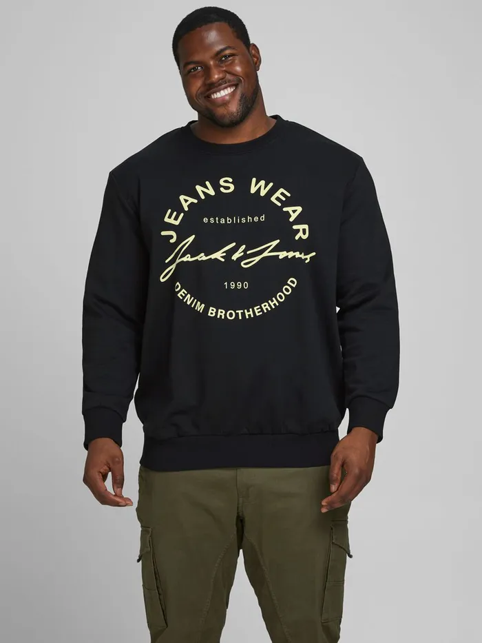 Sweatshirts JACK and JONES Mens LOOPBACK PLUS SIZE SWEATSHIRT Black Black For Sale
